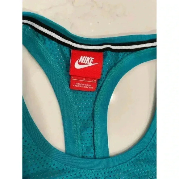 Nike Teal White Logo 3D Mesh Racerback Scoop Neck Tank Top Size Small - Picture 3 of 5